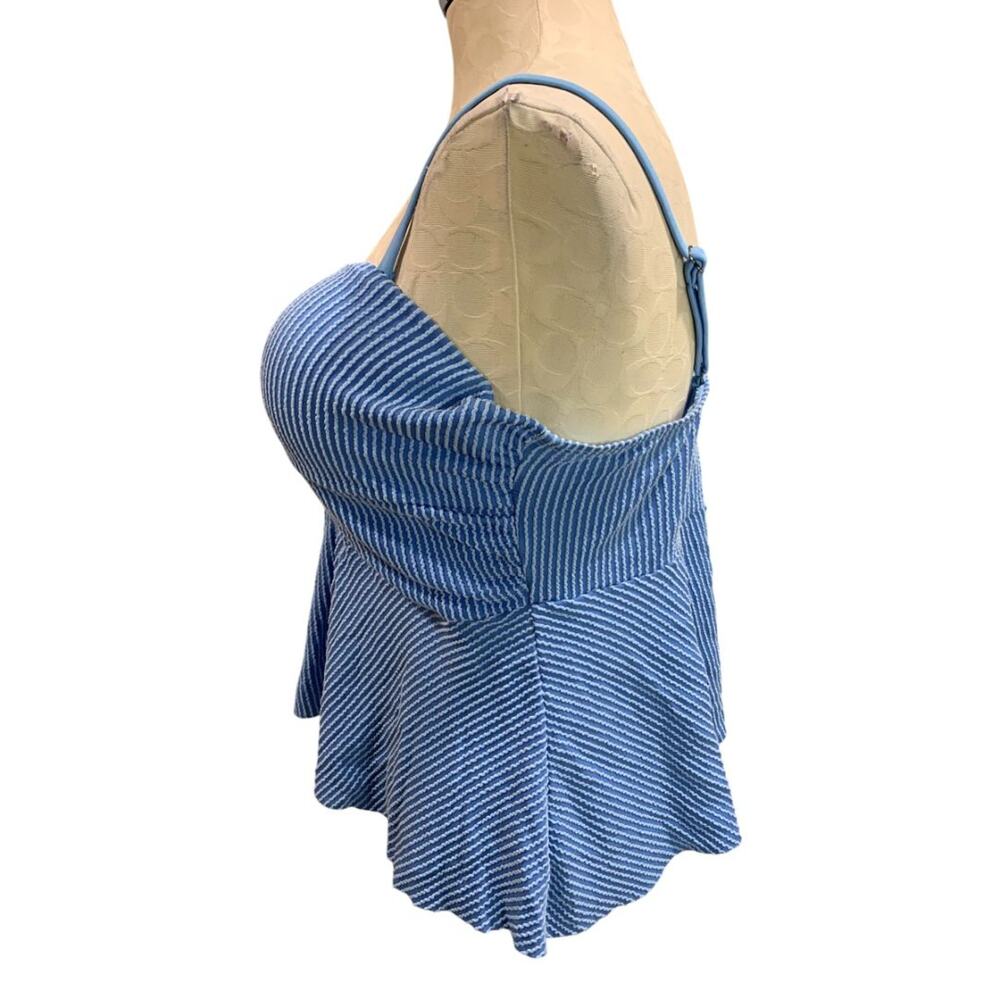 Size 3XL Womens Blue Ribbed Swim Top Padded  Adjustable Strap Bathing Suit - Picture 4 of 8